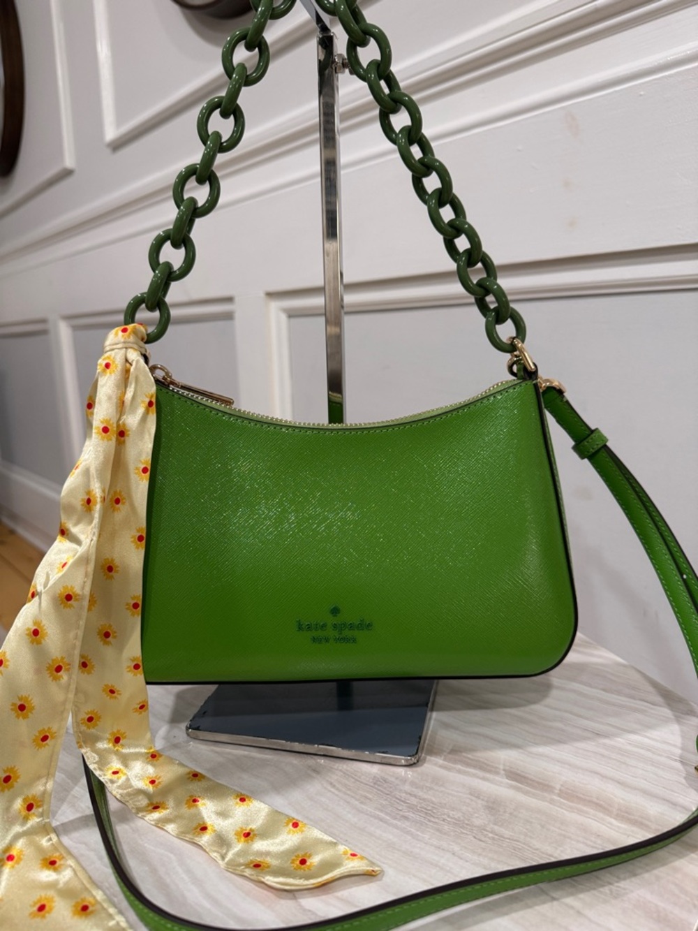 kate spade Madison Convertible Crossbody Green Leather Resin Chain Shoulder Bag - Picture 4 of 17